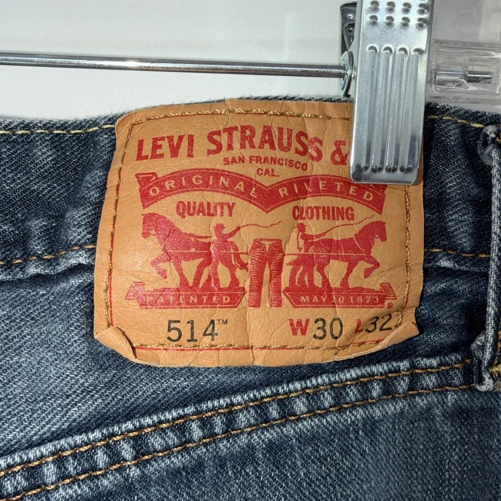 Levi's Levis 514 Straight Fit 30x32 Mid Rise Faded Blue Denim Jeans Mens Red Tab